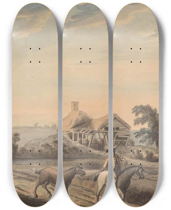 Triptych art skateboard deck of Capt Francis Grose View Near Arwington Hall Suffolk by Capt Francis Grose (1731-1791)