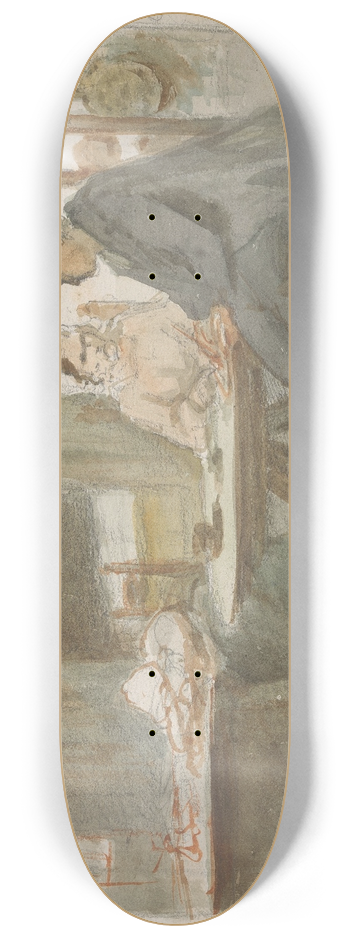 Hendrik Valkenburg - Schrijvende man en een vrouw aan een tafel 8.25 inch art skate deck