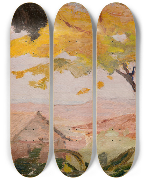 Triptych art skateboard deck of Jan Cigliski Bursa A View by Jan Ciaglinski (1858-1913)