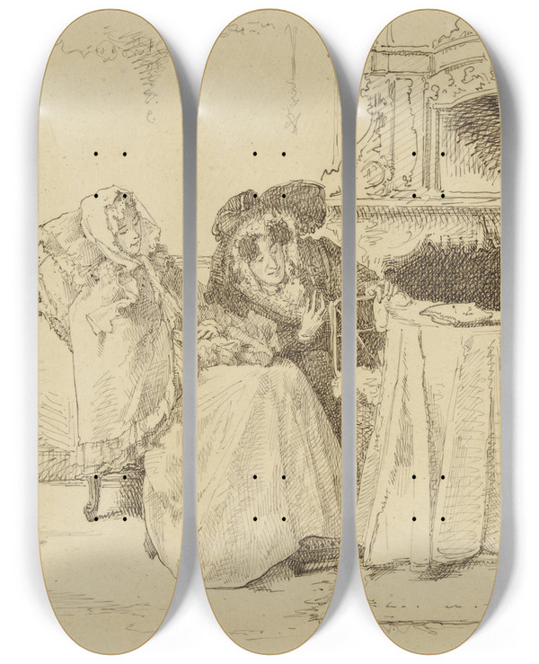 Triptych art skateboard deck of Alexander Hugo Bakker Korff De Pasgeborene by Alexander Hugo Bakker Korff (1824-1882)