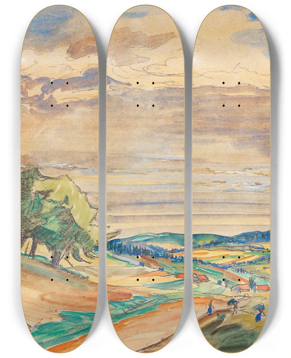 Triptych art skateboard deck of Anton Emanuel Peschka Bhmerwald by Anton Emanuel Peschka (1885-1940)