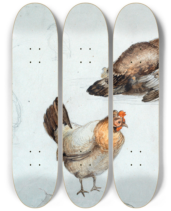 Triptych art skateboard deck of Theodor Philipsen Hns Studie by Theodor Philipsen (1840-1920)