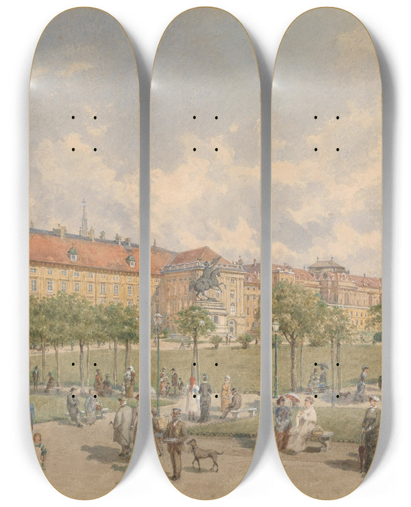 Triptych art skateboard deck of Franz Alt Heldenplatz by Franz Alt (1821-1914)