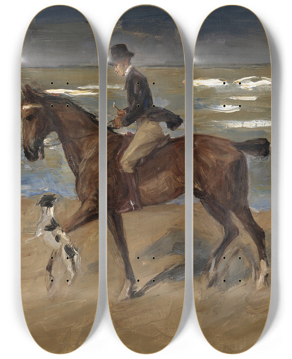 Triptych art skateboard deck of Max Liebermann Rider On The Beach by Max Liebermann (1847-1935)