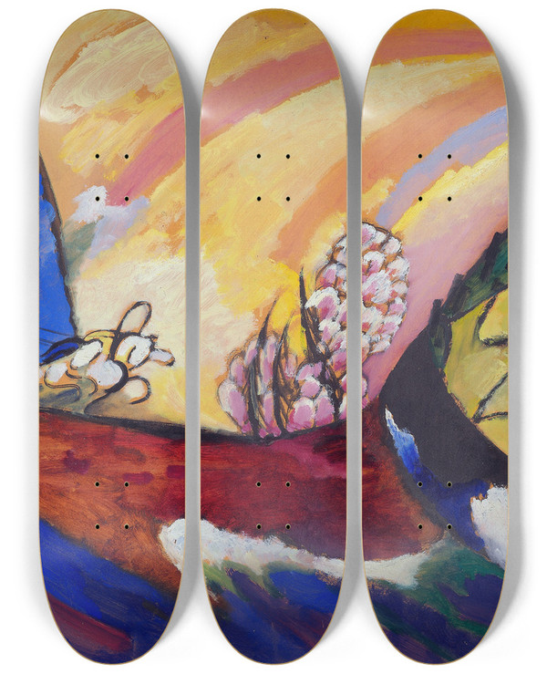 Triptych art skateboard deck of Wassily Kandinsky Painting With Troika by Wassily Kandinsky (1866-1944)