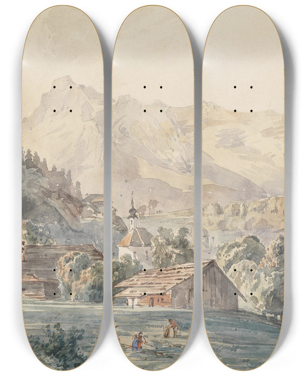 Triptych art skateboard deck of Franz Barbarini Gnigl by Franz Barbarini (1804-1873)