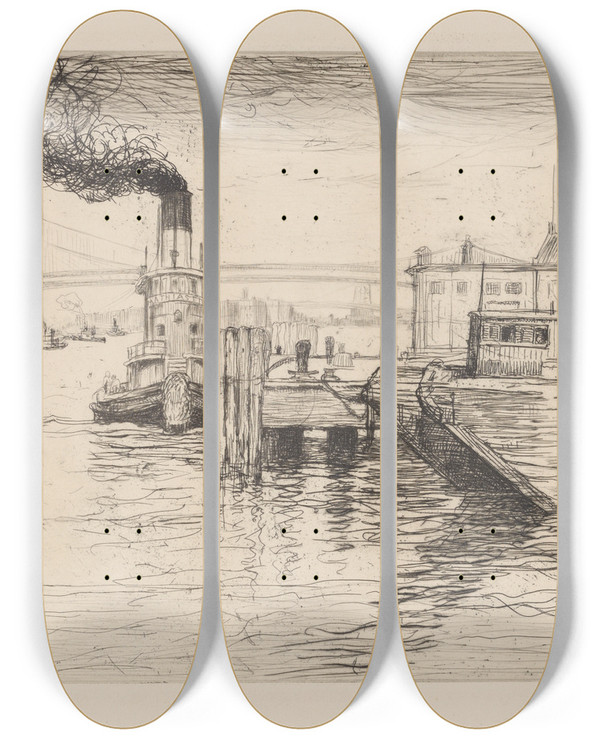 Triptych art skateboard deck of Albert Sterner Tug Mathiesen by Albert Sterner (1863-1946)