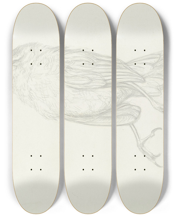 Triptych art skateboard deck of Carl Anton Reichel Dead Bird by Carl Anton Reichel (1874-1944)