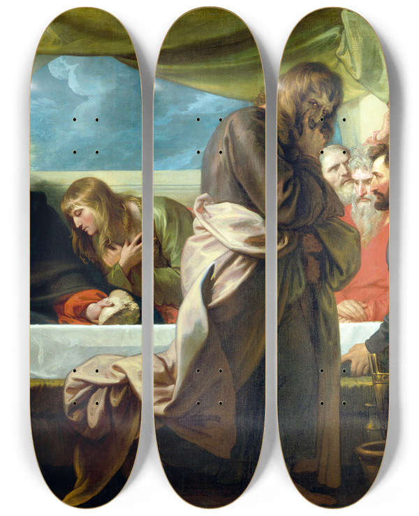 Triptych art skateboard deck of Benjamin West The Last Supper by Benjamin West (1738-1820)