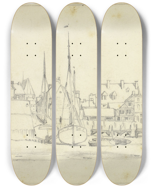 Triptych art skateboard deck of Edward William Cooke Dieppe by Edward William Cooke (1811-1880)