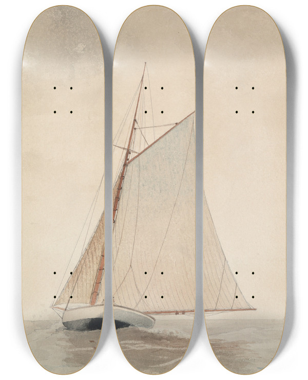 Triptych art skateboard deck of Winslow Homer Sailing Offgloucester by Winslow Homer (1836-1910)