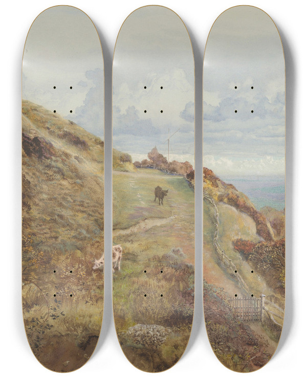 Triptych art skateboard deck of John Brett Bonchurch Downs by John Brett (1831-1902)