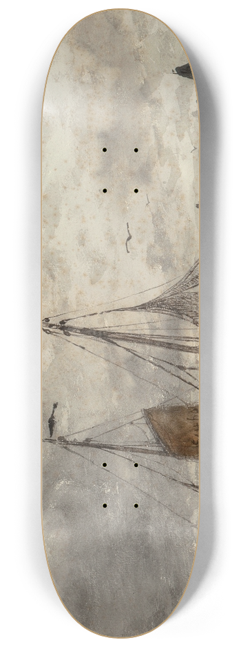 Hendrik Willem Mesdag - Fishing boats at anchor on a choppy sea 8.25 inch art skate deck