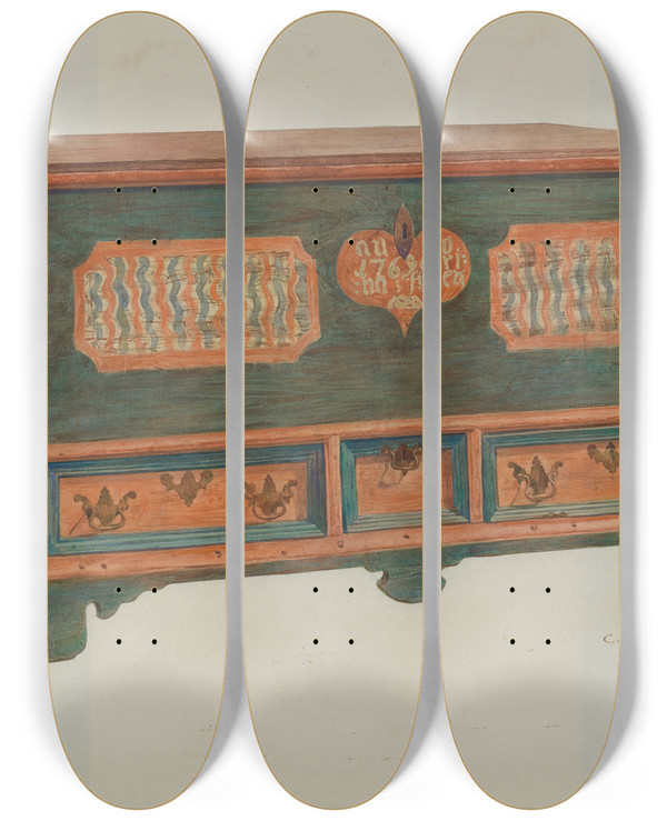 Triptych art skateboard deck of Carl Strehlau Pa German Chest_3 by Carl Strehlau