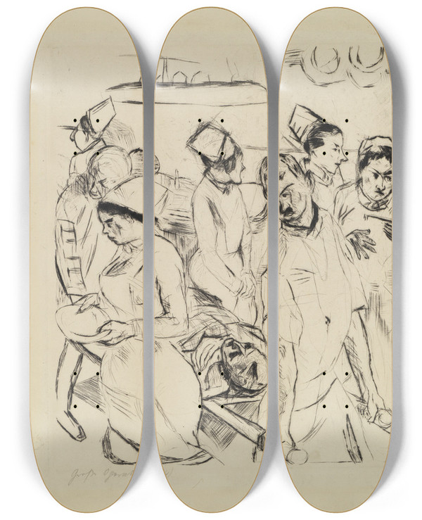 Triptych art skateboard deck of Max Beckmann Groe Operation by Max Beckmann (1884-1950)