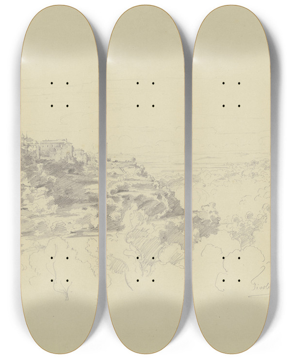 Triptych art skateboard deck of Alexander Gwinner View On Tivoli by Alexander Gwinner (1832-1866)
