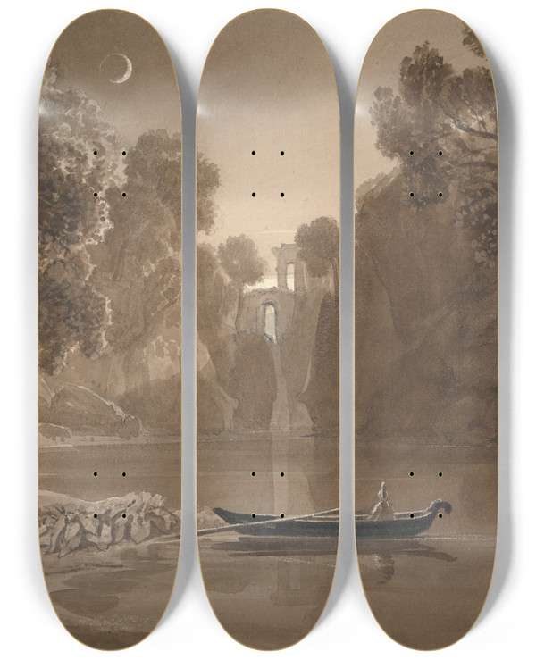 Triptych art skateboard deck of Samuel Jackson The Moonlit Lake by Samuel Jackson