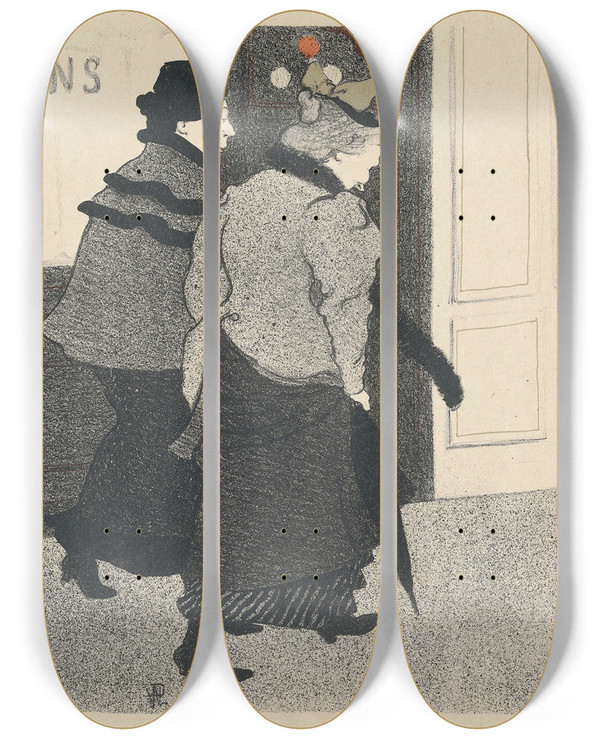Triptych art skateboard deck of Ren Georges Hermannpaul Milliners by Rene Georges Hermann Paul (1874-1940)