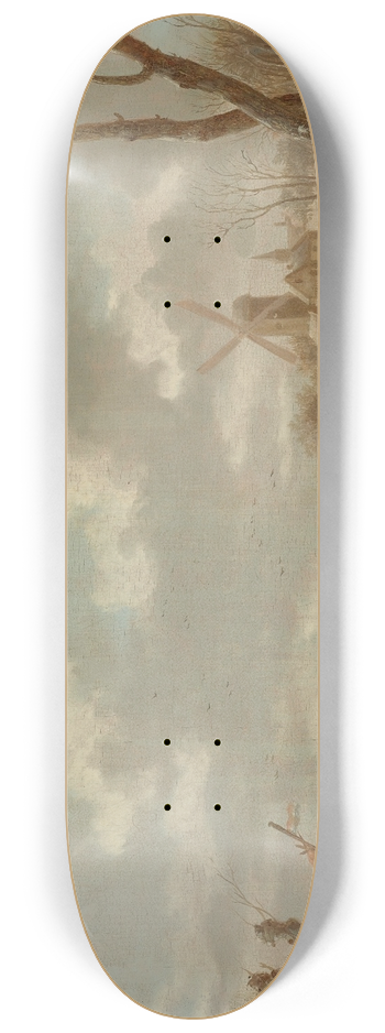Hendrik Willem Schweickardt - Winter Scene With Skaters On A Frozen River 8.25 inch art skate deck