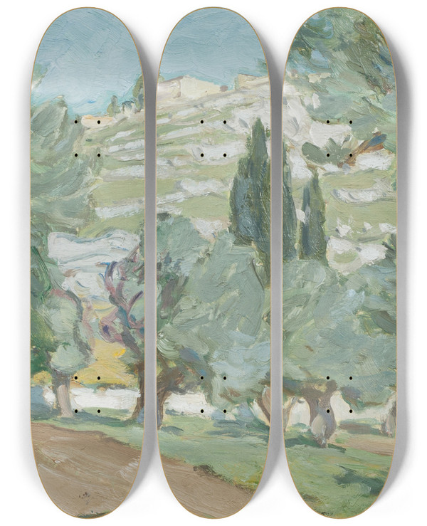 Triptych art skateboard deck of Anna Boberg Study From Jerusalem by Anna Boberg (1864-1935)