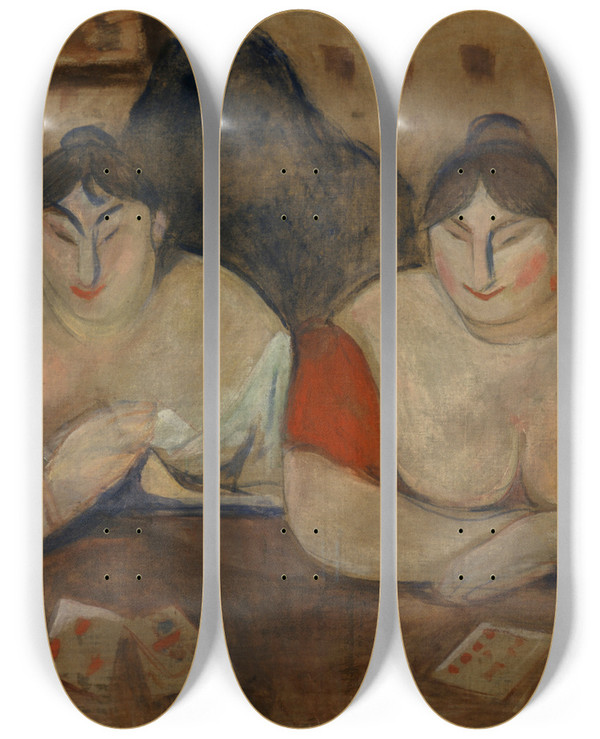 Triptych art skateboard deck of Edvard Munch Rose And Amelie by Edvard Munch (1863-1944)