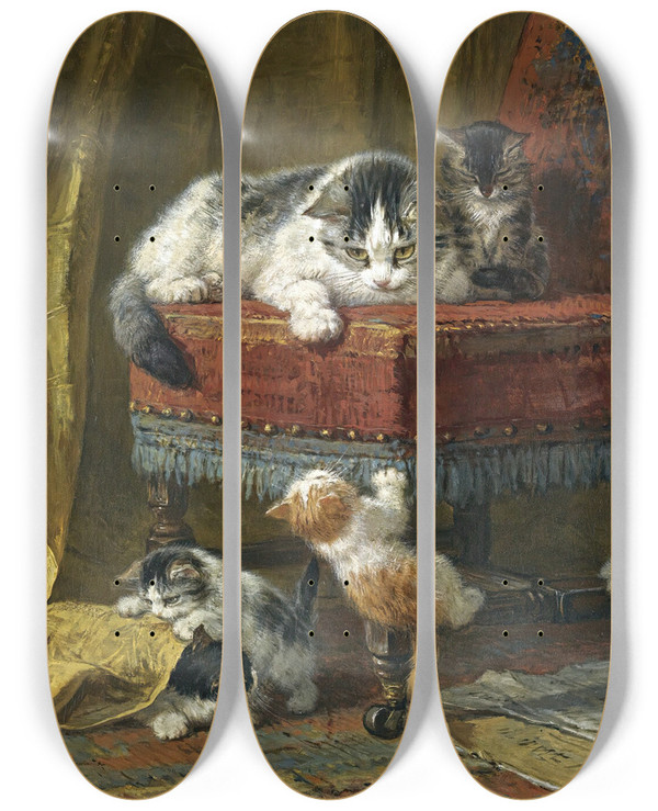 Triptych art skateboard deck of Henritte Ronnerknip Mothers Pride_3 by Henritte Ronner-Knip (1821-1909)