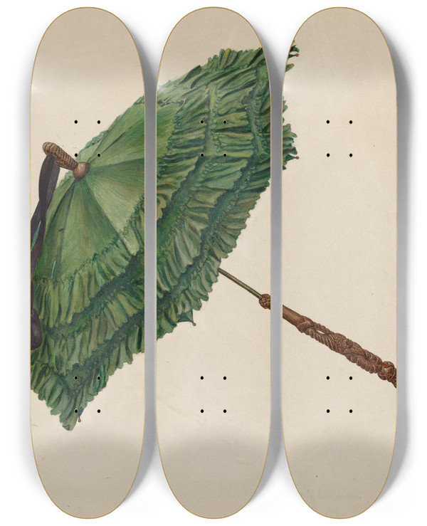 Triptych art skateboard deck of Christabel Scrymser Sunshade by Christabel Scrymser