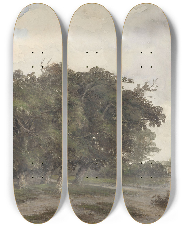Triptych art skateboard deck of Johannes Warnardus Bilders Landschap Met Bomen by Johannes Warnardus Bilders (1811-1890)