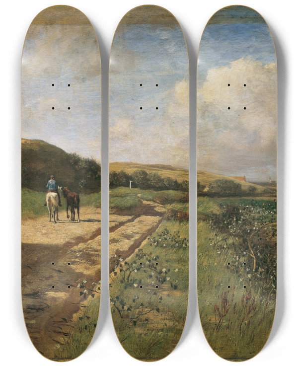 Triptych art skateboard deck of Eugen Jettel Dnen Bei Katwijk by Eugen Jettel (1845-1901)