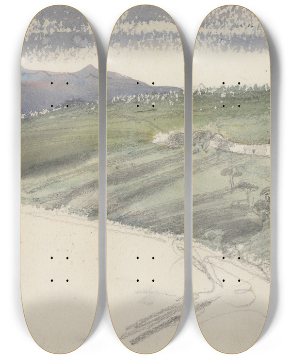 Triptych art skateboard deck of Barbara Bodichon Sketchbook_22 by Barbara Bodichon (1827-1891)