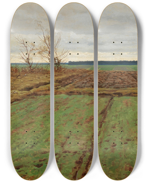 Triptych art skateboard deck of Jzef Rapacki Winter Landscape_1 by Jozef Rapacki (1871-1929)