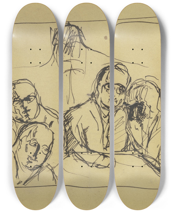 Triptych art skateboard deck of Jakob Nussbaum Die Administratoren Des Stdelschen Kunstinstituts by Jakob Nussbaum (1873-1936)