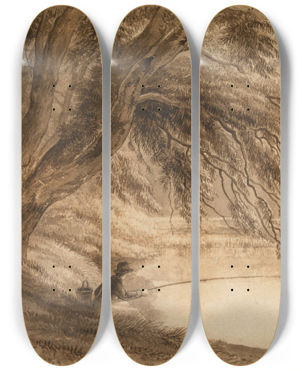 Triptych art skateboard deck of Henry Morton The Fish Ponds by Henry Morton (1807-1825)