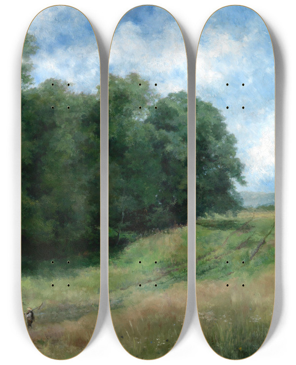 Triptych art skateboard deck of Louis Eysen Feldweg Bei Kronberg Im Taunus by Louis Eysen (1843-1899)