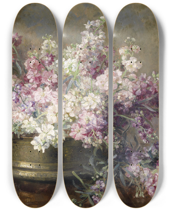 Triptych art skateboard deck of Marie Egner Schale Mit Blumen by Marie Egner (1850-1940)