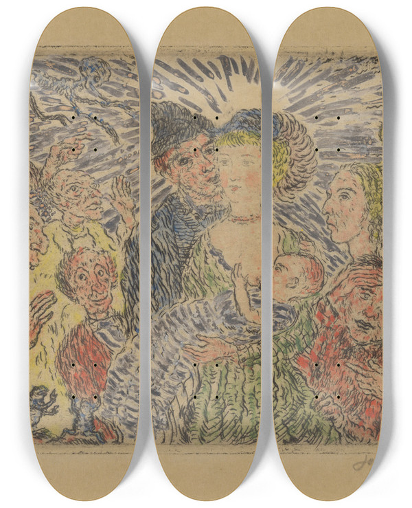 Triptych art skateboard deck of James Ensor De Afgunst_2 by James Ensor (1860-1949)