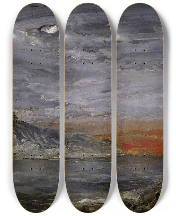 Triptych art skateboard deck of August Strindberg Sunset by August Strindberg (1849-1912)
