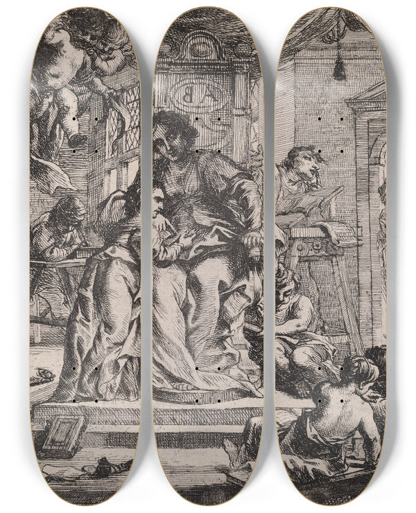 Triptych art skateboard deck of Cornelis Schut Grammatica by Cornelis Schut (1597-1655)