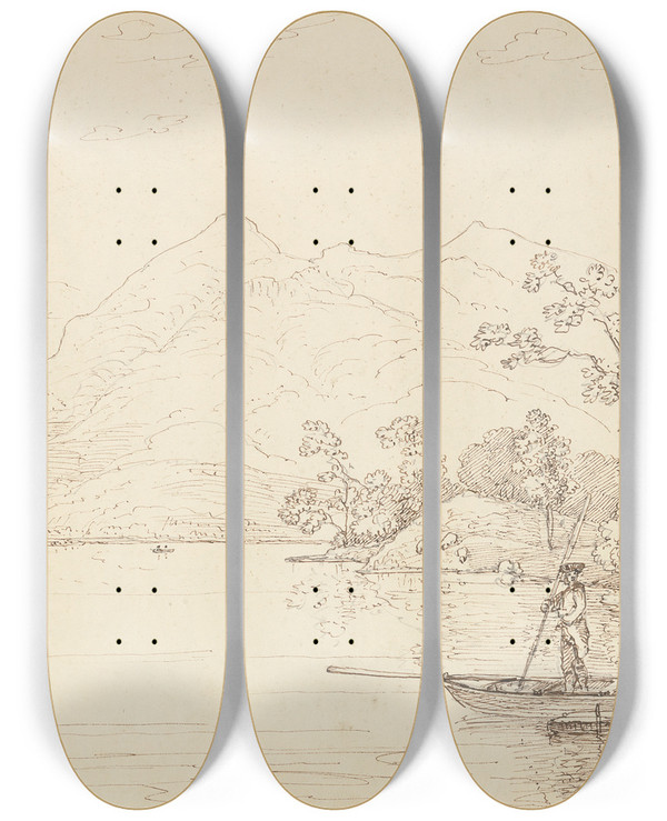 Triptych art skateboard deck of Thomas Hastings Innisfallen Island 4 September 1841 by Thomas Hastings (1778-1854)