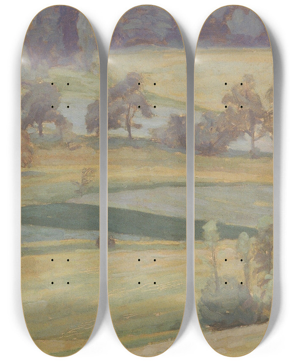 Triptych art skateboard deck of Walther Gamerith Am Attersee by Walther Gamerith (1903-1949)