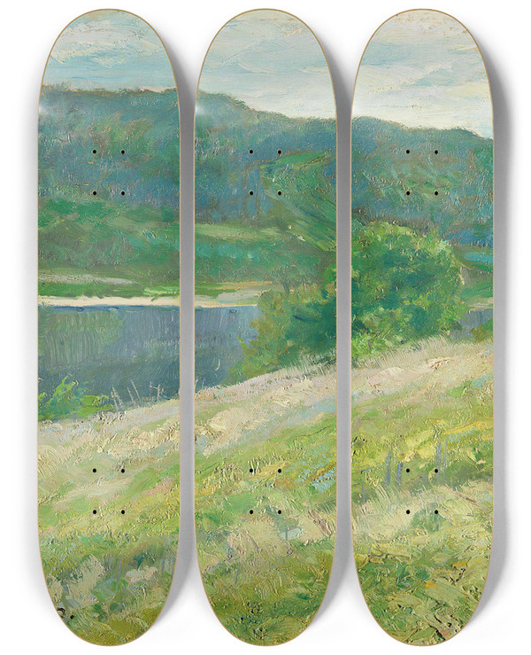 Triptych art skateboard deck of Thorvald Erichsen From Krdsherad by Thorvald Erichsen (1868-1939)