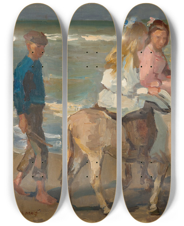 Triptych art skateboard deck of Isaac Israls Donkey Riding by Isaac Israels (1865-1934)