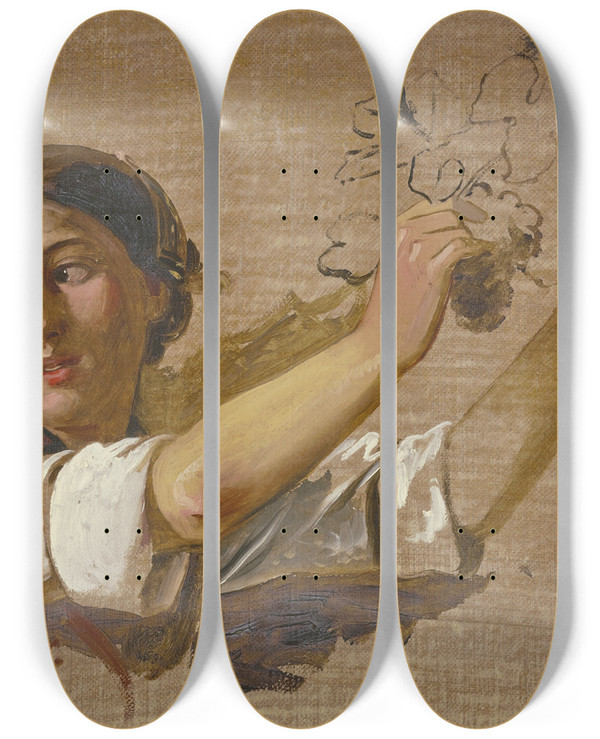 Triptych art skateboard deck of Jakob Becker Brustbild Eines Bauernmdchens_2 by Jakob Becker (1810-1872)