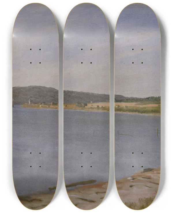 Triptych art skateboard deck of Albert Bierstadt San Francisco Bay by Albert Bierstadt (1830-1902)