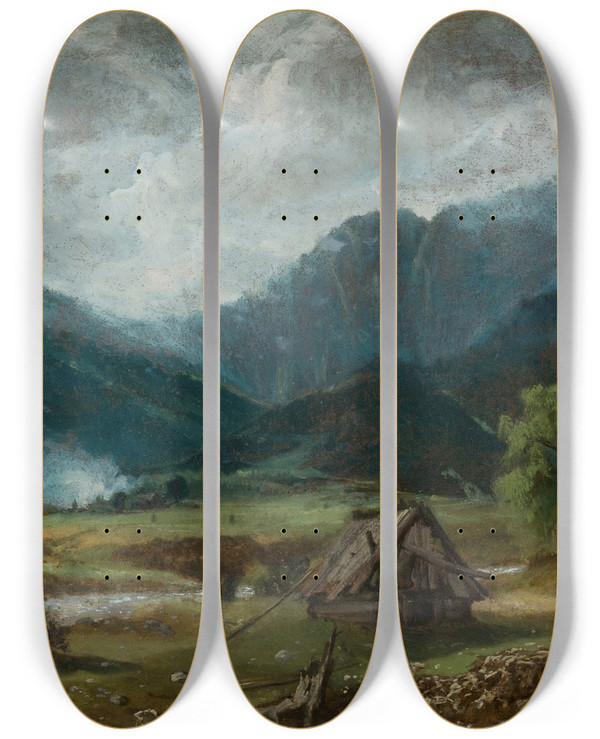 Triptych art skateboard deck of Aleksander Kotsis Mount Giewont by Aleksander Kotsis (1836-1877)