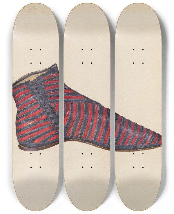 Triptych art skateboard deck of Adele Brooks Womans Slipper by Adele Brooks