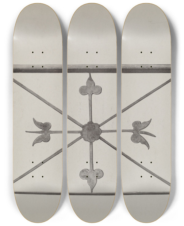 Triptych art skateboard deck of Florence Huston Fence by Florence Huston
