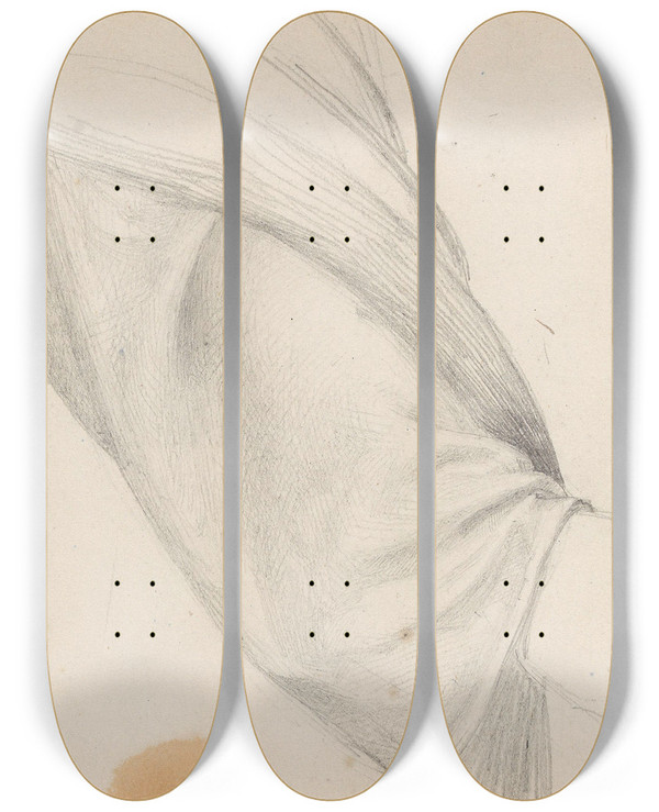 Triptych art skateboard deck of Adolph Tidemand Drapery Study_1 by Adolph Tidemand (1814-1876)