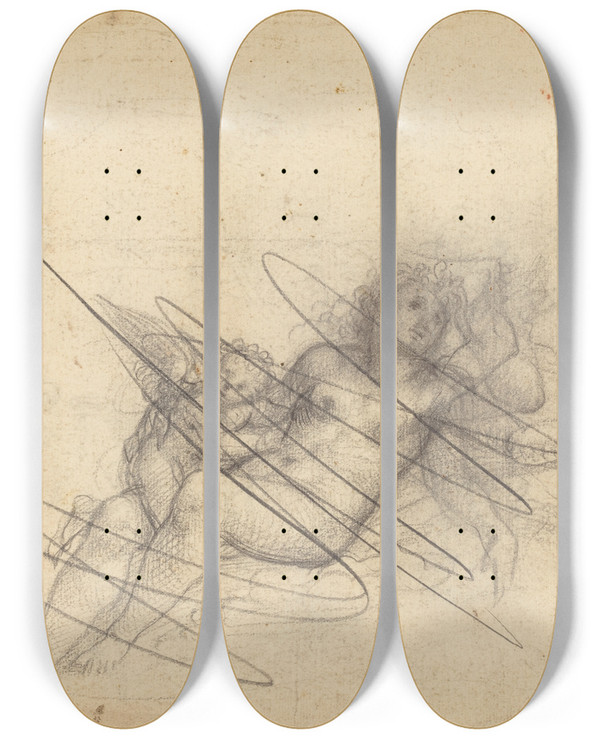 Triptych art skateboard deck of Giulio Campi Venus And Cupid by Giulio Campi (1500-1572)