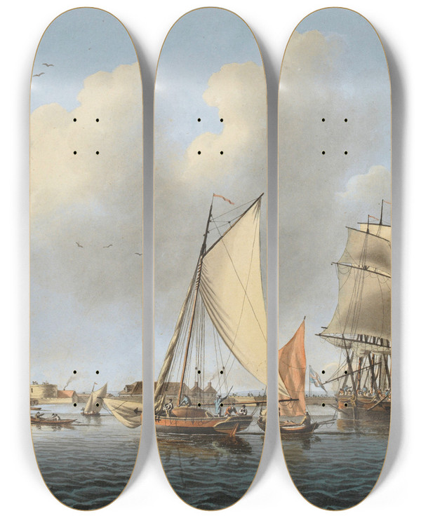 Triptych art skateboard deck of John Cleveley The Elder Landguard Fort Harwich by John Cleveley the elder (1712-1777)